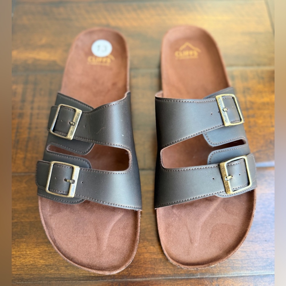 Cliffs By White Mountain Brown Footbed Double Buckle Hanz Sandals Men’s Size 13M